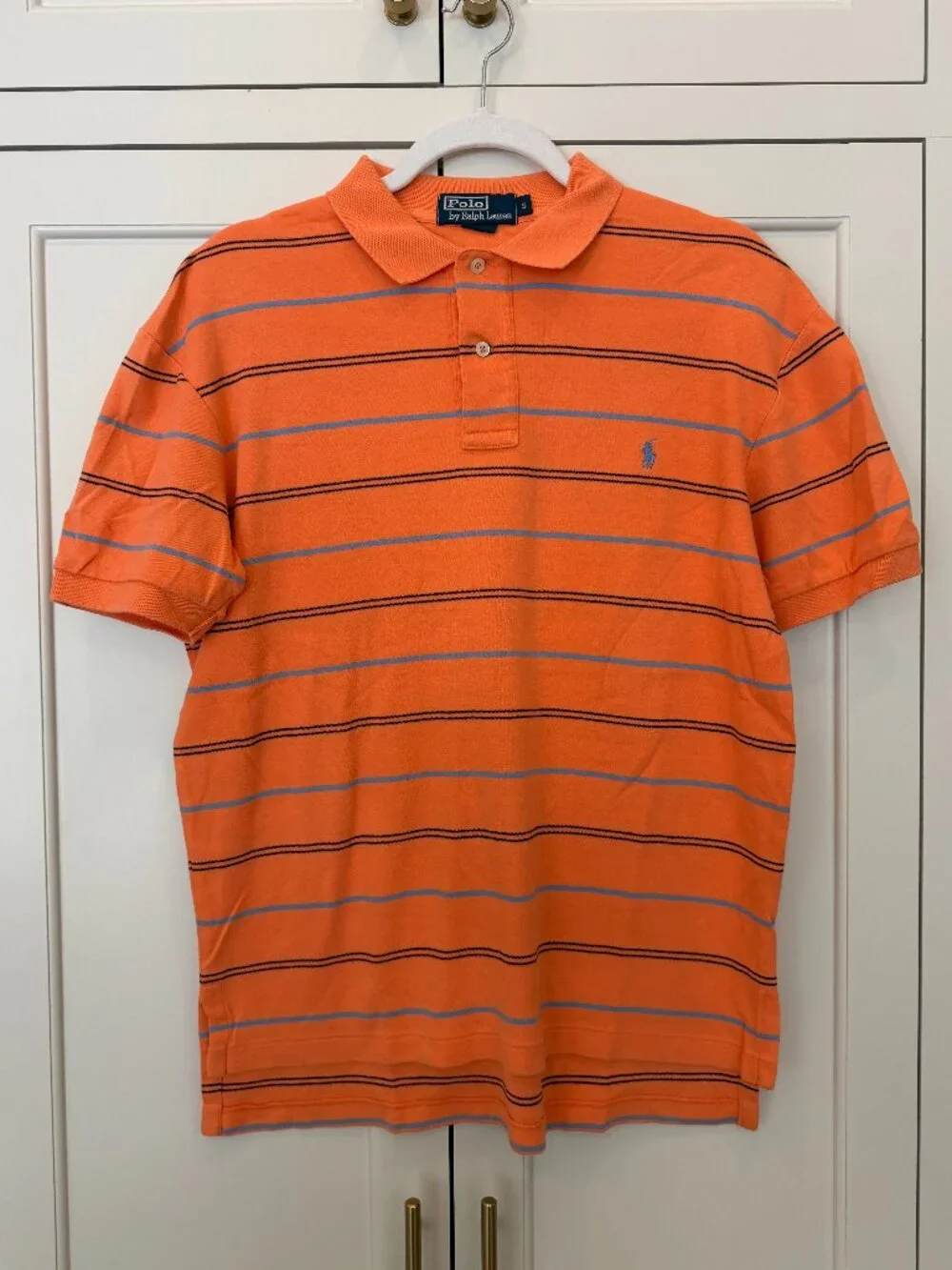 Polo Ralph Lauren Orange with Blue Stripes Polo Shirt | Size S